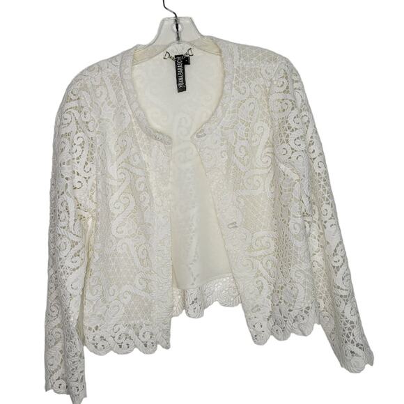 Yoana Baraschi White Lace Jacket Cropped Semi Sheer Scalloped Women 8 - Picture 9 of 14